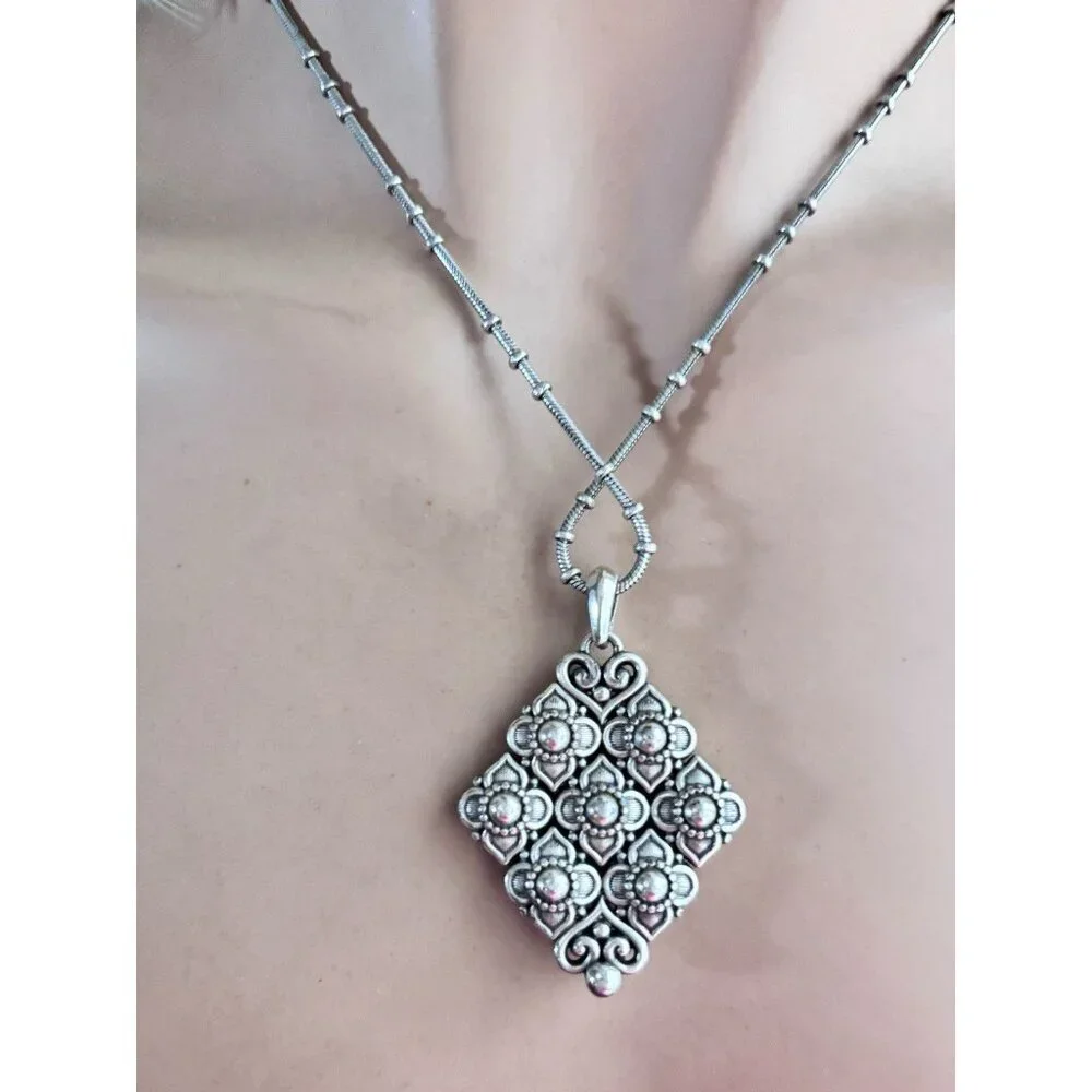Brighton Fleur de Lis Necklace Silver Tone Swarovski Crystals Fashion/Costume